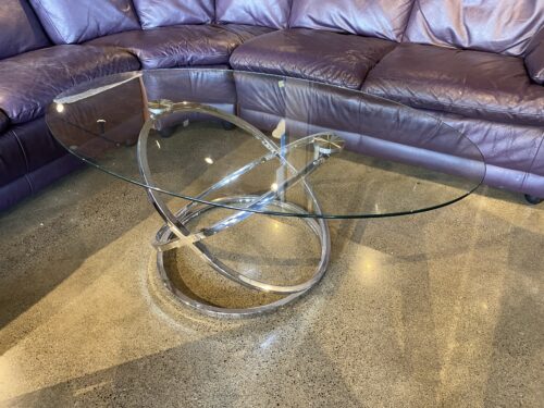 Oval Silver Metal Base Coffee Table