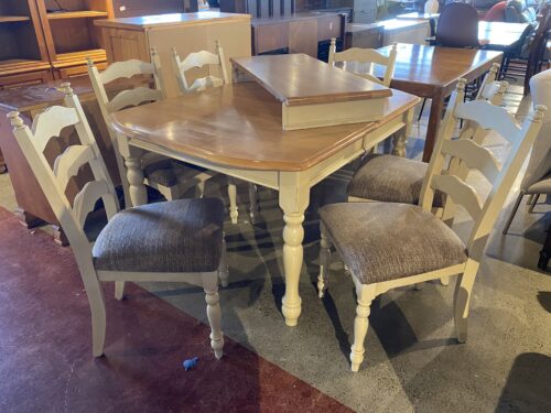 Off-White 2-Tone 6-Seater Dining Set w/ Leaf