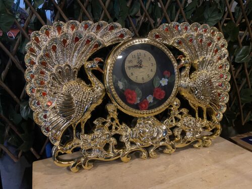 Old School Gold Plastic Peacock Clock