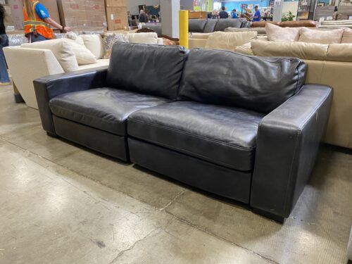 Blue-ish Black Leather Low Profile Square Loveseat