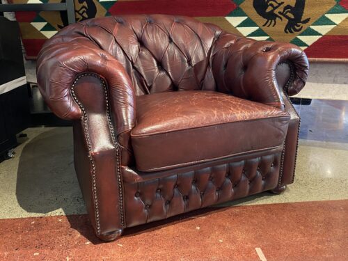 Burgundy Leather Diamond Tufted Armchair