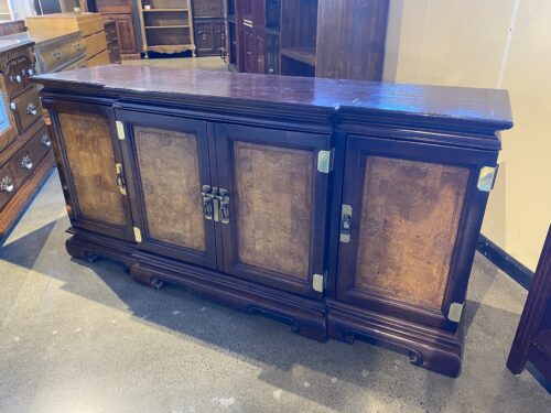 Dark Wood Asian Inspired Buffet with Burl Wood Panels