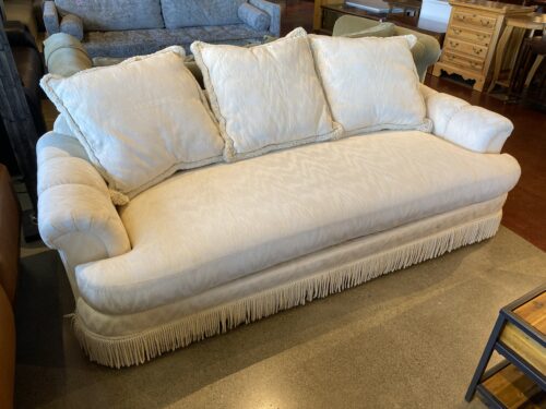 Ivory Fringe Skirt Couch with Rounded Edges