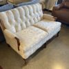 French Provincial Tufted Loveseat with Wood Trim