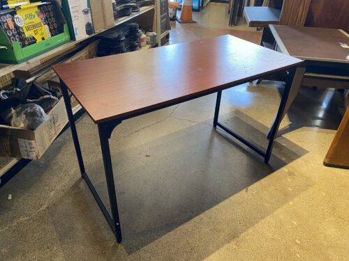 Simple Red Wood Top Desk with Metal Legs
