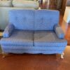 Blue Scallop Pattern Loveseat with Ornate Wooden Legs
