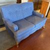 Blue Scallop Pattern Loveseat with Ornate Wooden Legs