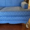 Blue Scallop Pattern Loveseat with Ornate Wooden Legs