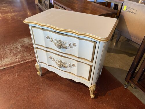 French Provincial White and Gold Nightstand