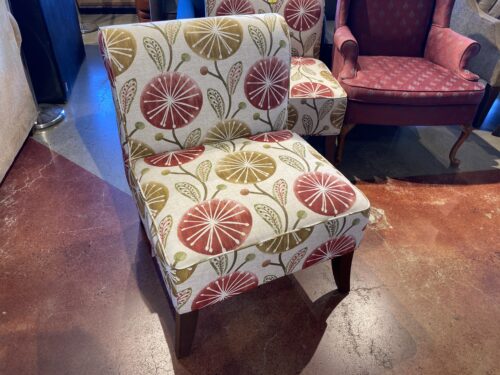 Bubbly Floral Red and Ivory Accent Chair