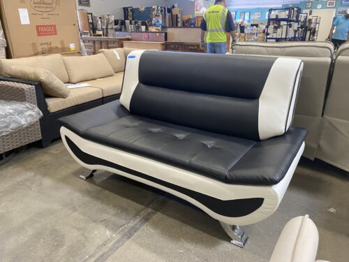 Black and White Leather Modern Gaming Loveseat