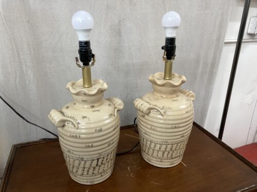 Pair of Tan Distressed Ceramic Table Lamps