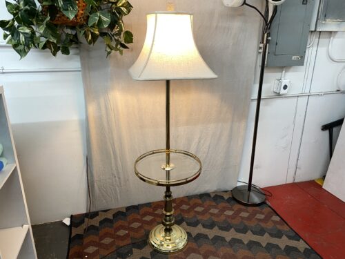 Adjustable Brass Standing Lamp w/ Glass Table