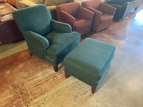 Forest Green Armchair with Ottoman