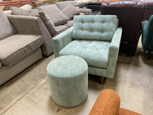JOYBIRD Eliot Modern Mid Century Square Frame Chair and Circle Ottoman