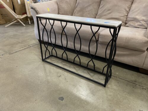 White Marble Sofa Table with Black Metal Helix Base