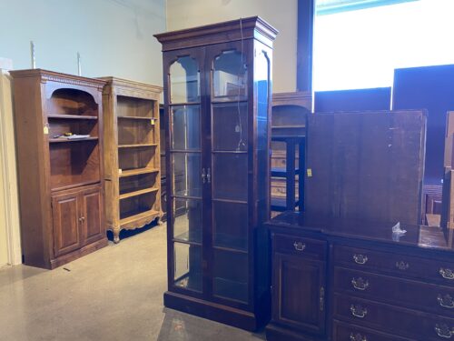 Tall Glass Door Cabinet w/ Adjustable Glass Shelves