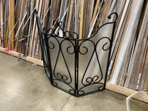 Vintage Wrought Iron and Frosted Glass Spark Guard