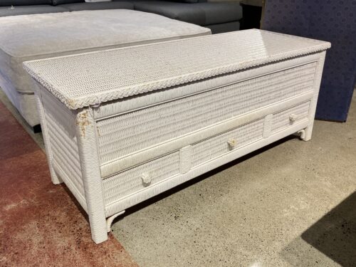 White Wicker Trunk w/ False Drawers