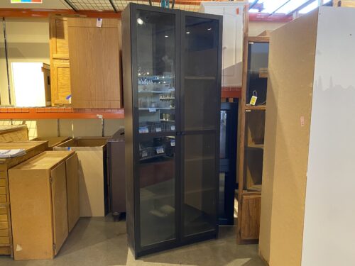 Tall Blackest Brown Glass Door Cabinet