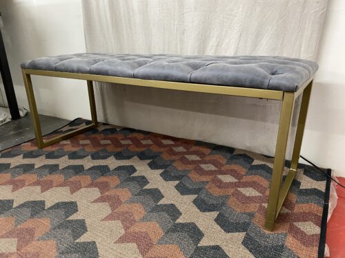 TIMOTHY DE CLUE Tufted Grey Bench w/ Gold Frame