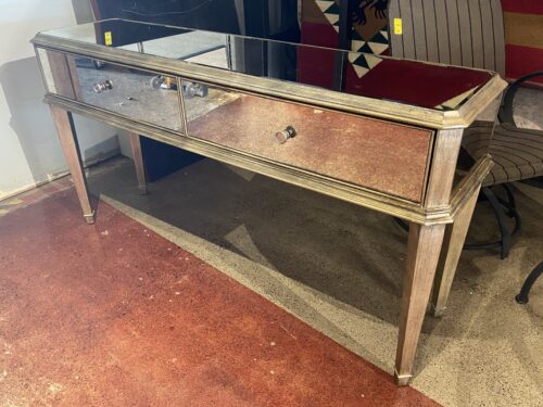 ETHAN ALLEN Antiqued 2-Drawer Golden Mirrored Entry Table