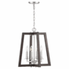 PROGRESS LIGHTING Forrester 4 -Light Satin Nickel and Teak Wood Farmhouse Lantern Medium Hanging Pendant Light