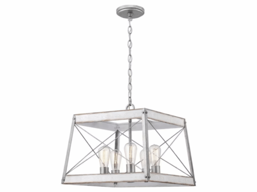 PROGRESS LIGHTING Bradberry 5 -Light Antique White with Galvanized Accents Farmhouse Pendant Light