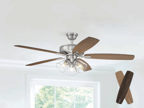 NEW! HARBOR BREEZE Eastbrook 52-in Downrod or Flush Mount Brushed Nickel with Walnut/Dark Walnut Blades Ceiling Fan With Light