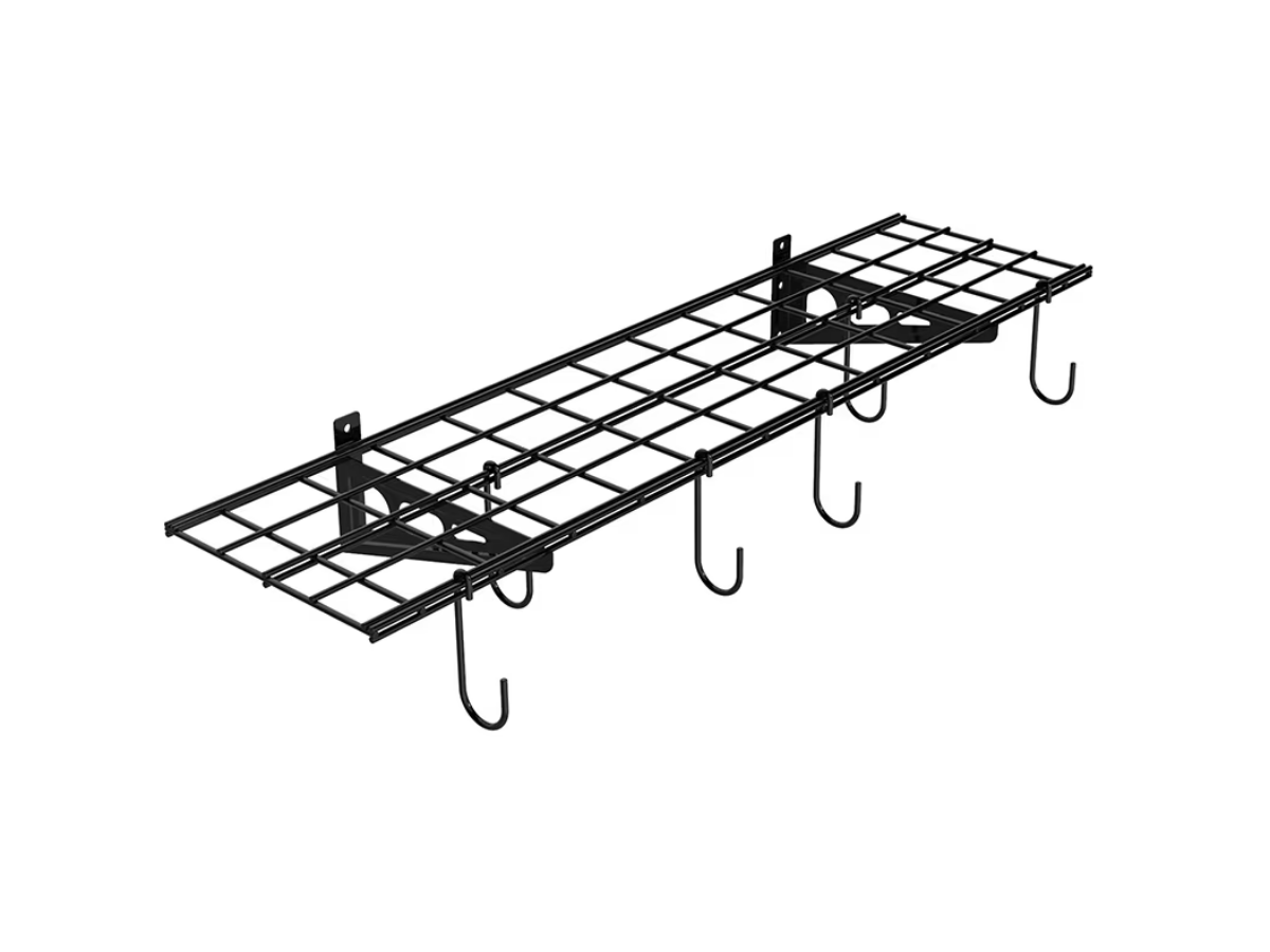 NEW! FLEXIMOUNTS 1’x4′ Black Wall Shelf 1-Pack w/ Hook Set
