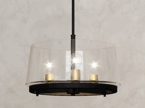 NEW! QUOIZEL Whitlock 3-Light Pendant, Black & Weathered Brass Model#5055219