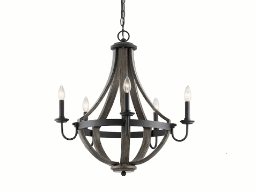 NEW! KICHLER Merlot 5-Light Distressed Wood Chandelier