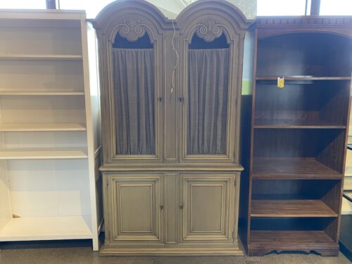 Rustic 2PC. Curtained Chicken Wire Door Hutch