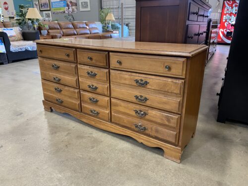 Vintage Oak Finished 9 Drawer Low Profile Dresser