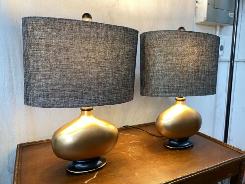 Brown & Gold Table Lamp Set w/ Oval Shades