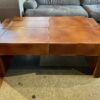 Modern Brown Leather Coffee Table w/ Contrast Stitching