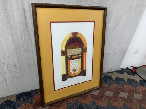 Framed Cross-Stitched Wurlitzer Jukebox Art Piece