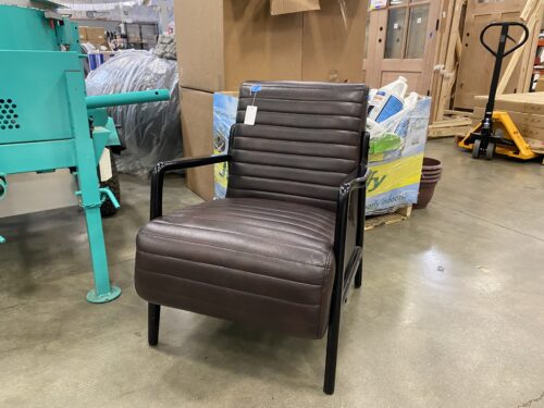 EMERALD HOME Zola Russet Brown Channel Tufted Leather Armchair