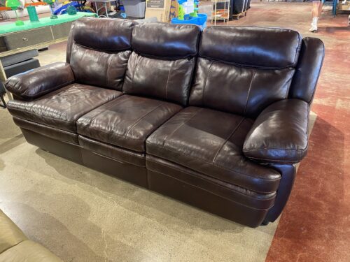 Deep Brown Leather Sofa with Three Seats and Pillow-Top Arms