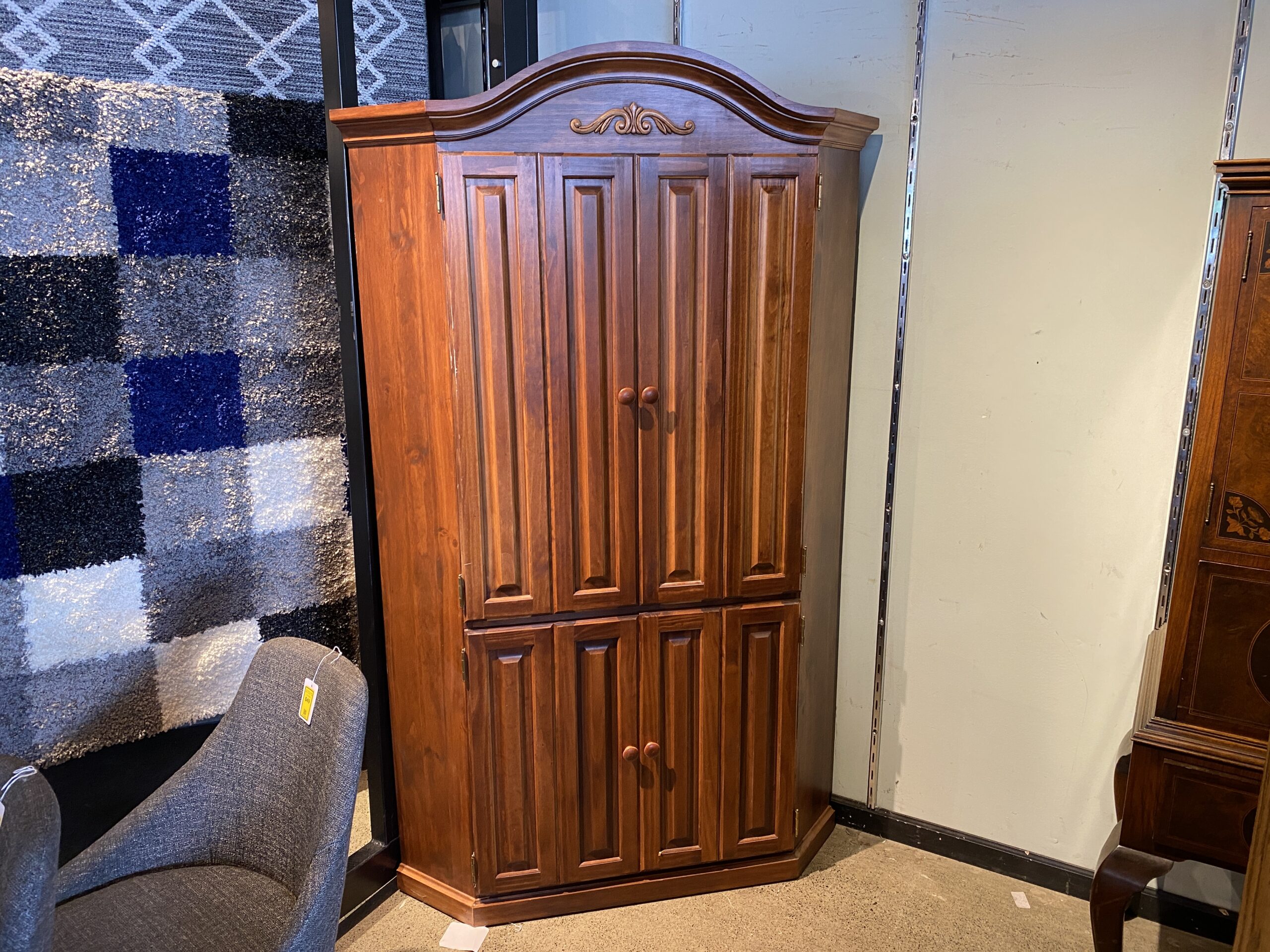 Large Corner Storage Armoire with Arched Top