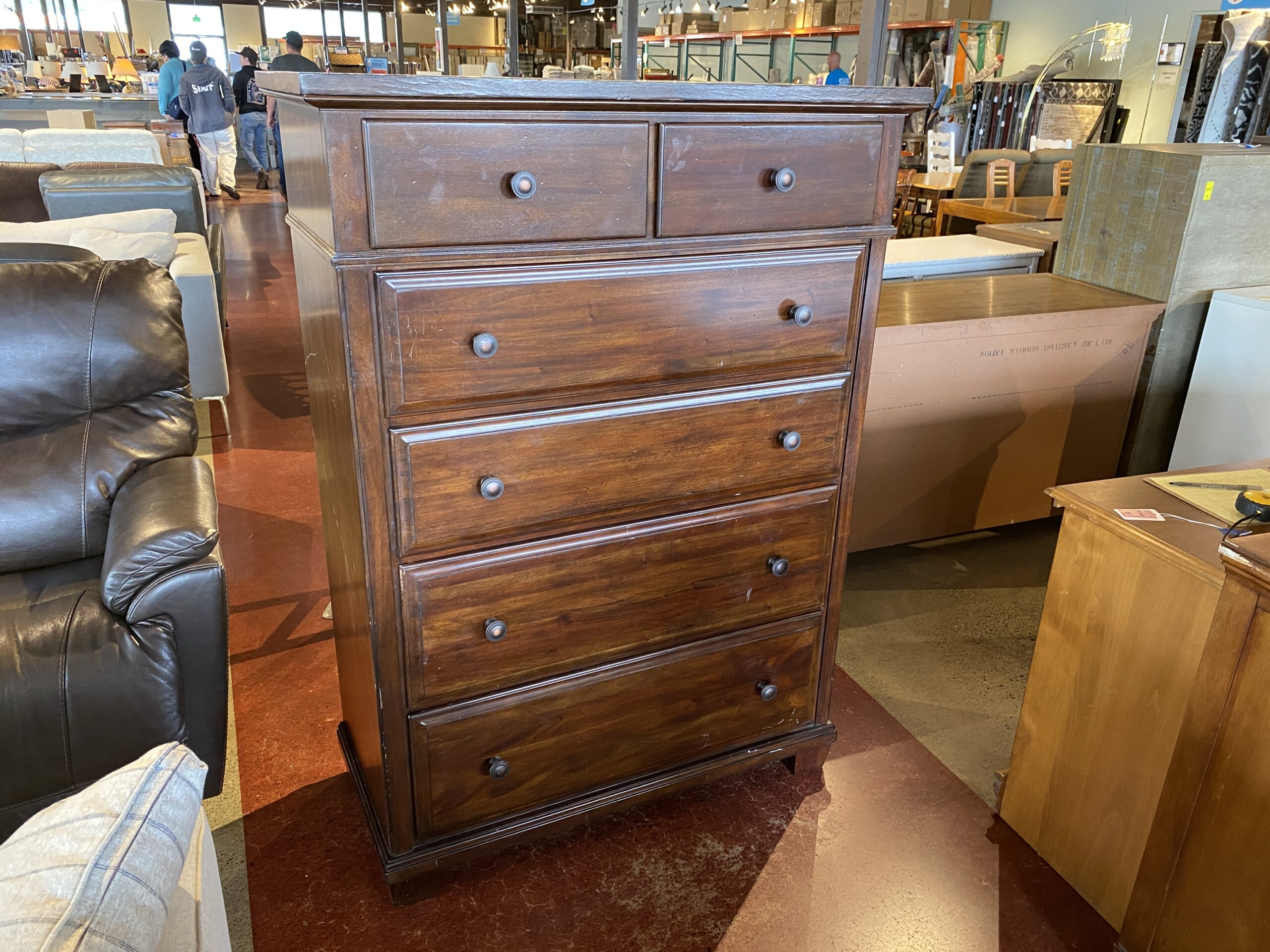 BASSETT Satin Wood Finish Six Drawer Tallboy