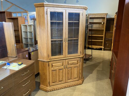 Oak Corner Cabinet with Display Light