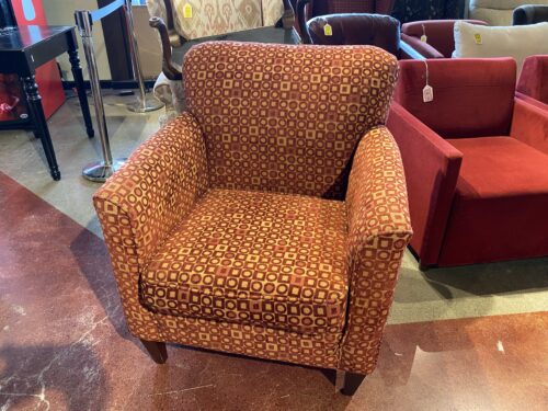 Red Club Chair with Circle and Square Pattern