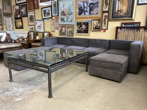 NOLANY Grey 4-Seat Modular Storage Sectional w/ 3 Ottomans
