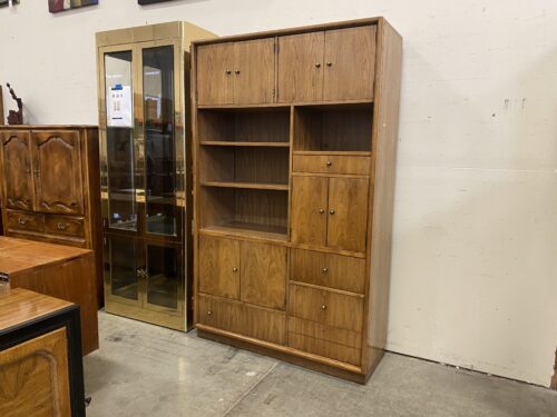 Vintage Natural Oak and Gold Asymmetrical Cabinet