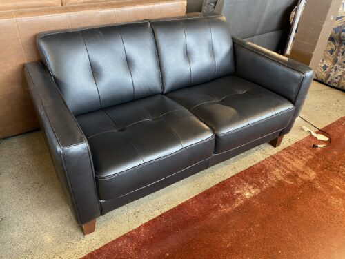Modern Black Leather Tufted Loveseat