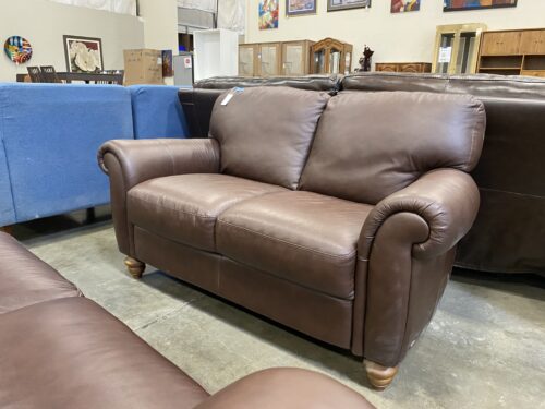 ITALSOFA Deep Brown Leather Roll Arm Loveseat