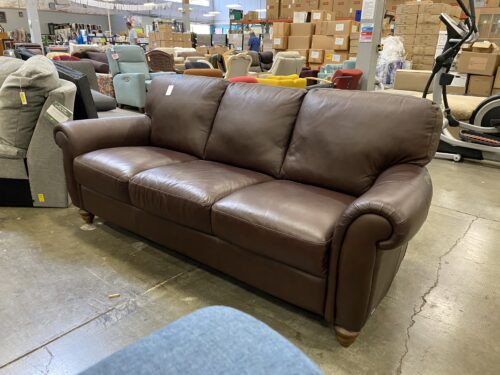 ITALSOFA Deep Brown Leather Roll Arm 3 Seat Sofa