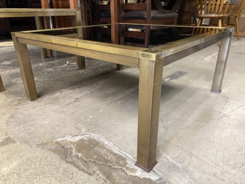 Brass Square Coffee Table w/ Smoked Mirrored Glass