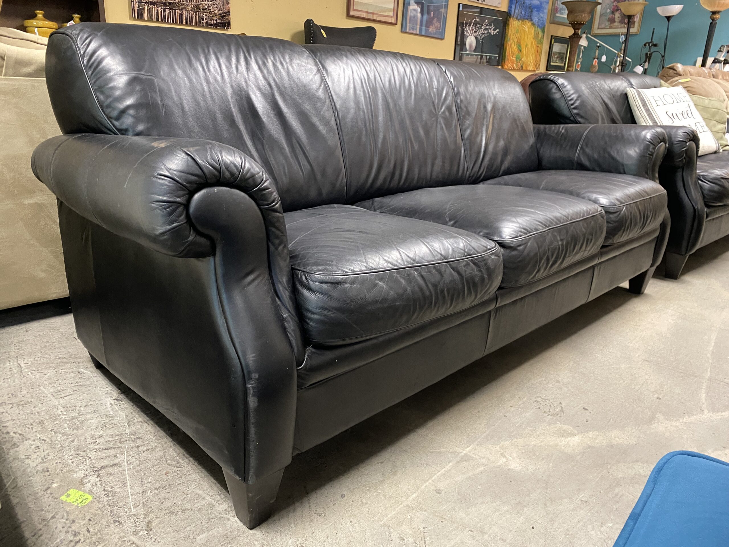 ITALSOFA Black Rolled Arm 3-Seat Sofa